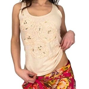 Charlotte Russe peachy Floral Appliqué Tank Top